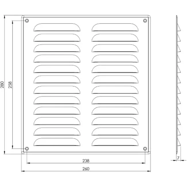 Ranura metálica rectangular 260x280 blanco - MR2628