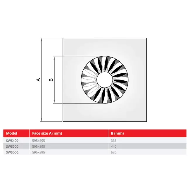 Difusor rotacional de aletas fijas 400mm cuadrado - SWS400 RAL9010