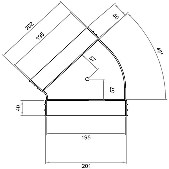 Wavin Ventiza Codo 45 grados PVC ovalado 195x80 mm horizontal M/M