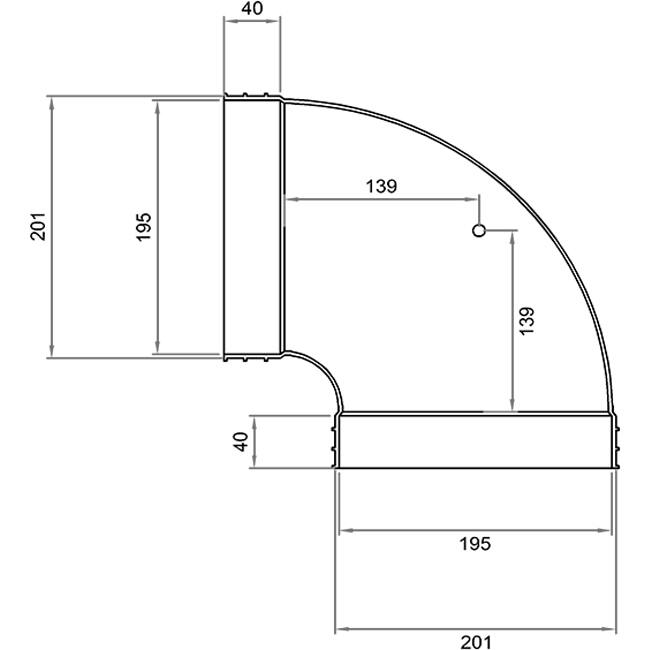 Wavin Ventiza Codo 90 grados PVC ovalado 195x80 mm horizontal M/M
