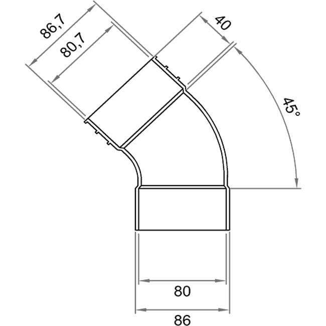 Wavin Ventiza Codo 45 grados PVC ovalado 235x80 mm vertical M/S