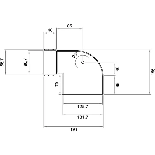 Wavin Ventiza Terminal 90 grados PVC ovalado 195x80x70 mm por diámetro 125 mm M/M
