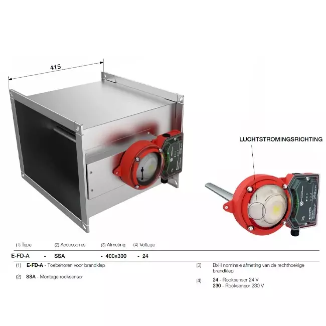 Sensor de humo 230V para compuerta cortafuegos rectangular - E-FD A SSA 300x450 230