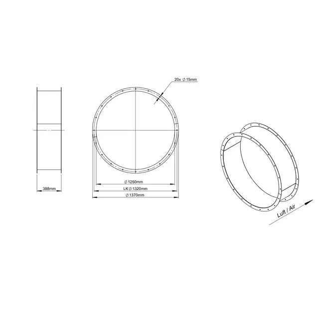 Pieza de conexión para ventilador axial - acero inoxidable 1250 02