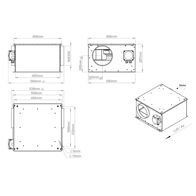 Ventilador tubular aislado 200 mm - ISORX 200 EC K 01