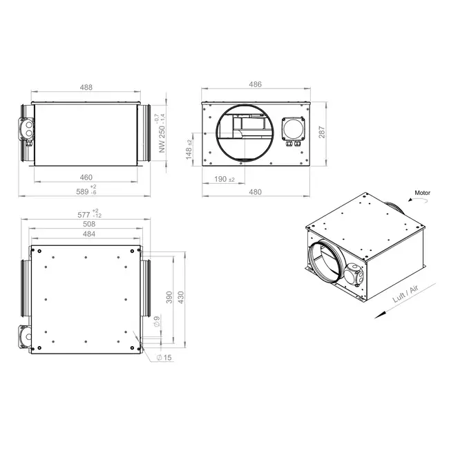 Ventilador tubular aislado 250 mm - ISOR 250 EC K 01