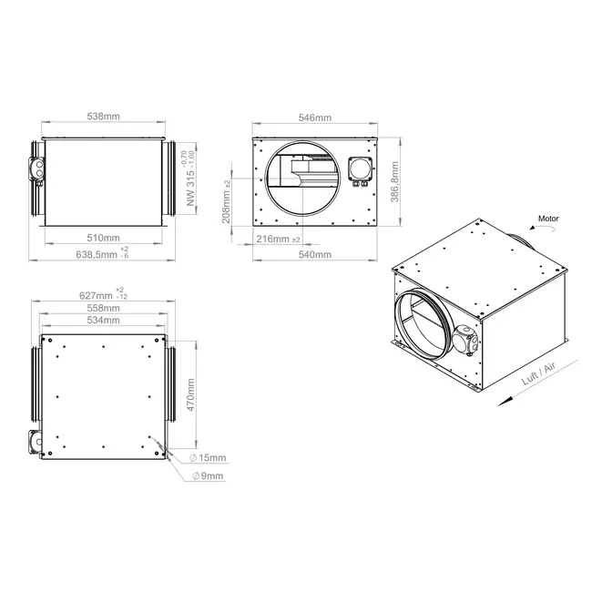 Ventilador tubular 315 mm aislado - ISOR 315 EC K 01
