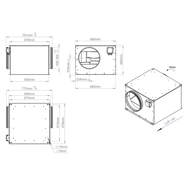 Ventilador tubular aislado 355 mm - ISOR 355 EC K 01
