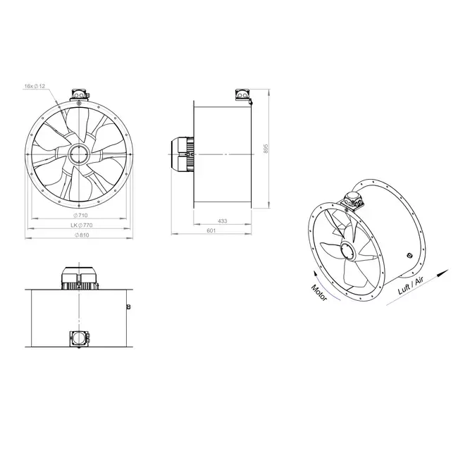 Ventilador axial de conducto de 710 mm - AL 710 D4 01 CFG