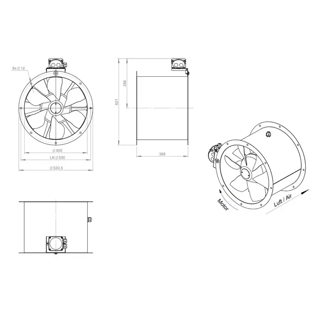 Ventilador axial para conductos de 450 mm - AL 450 D4 01 CFG