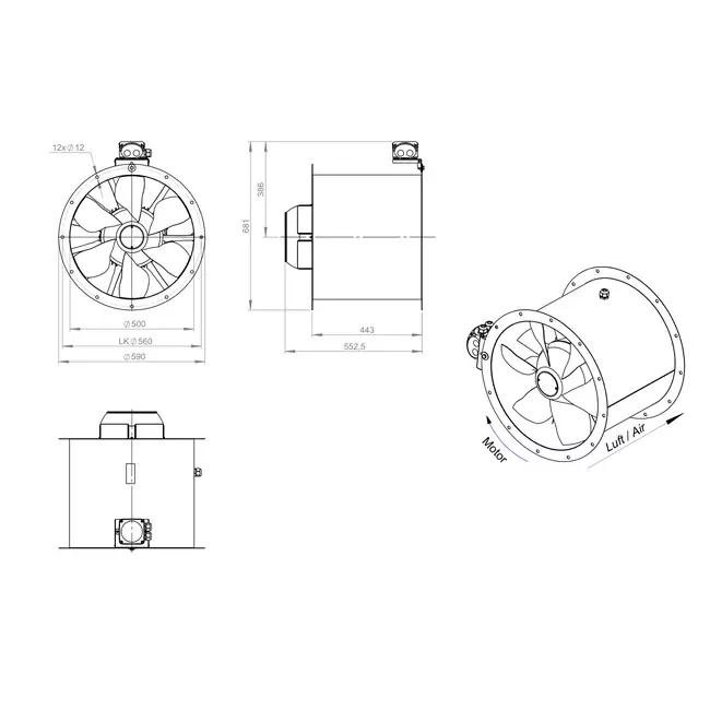 Ventilador axial de conducto de 500 mm - AL 500 D2 01 CFG