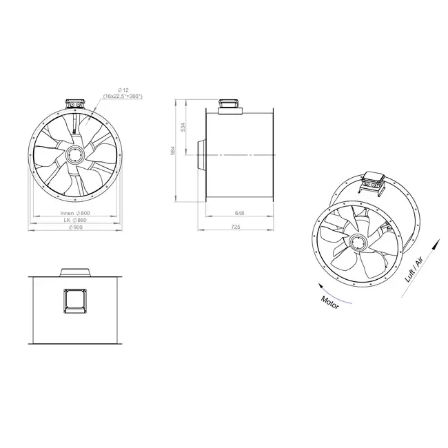 Ventilador de gases de combustión canalizado axial de 800 mm F300- AL 800 D4 F3 03 CFG