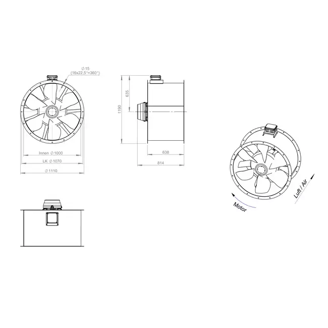 Ventilador axial de conducto de 1000 mm F300- AL 1000 D4 F3 02 CFG