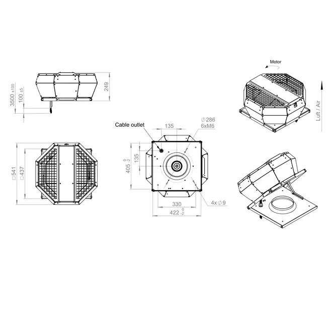 Ventilador de techo con regulación vertical de presión constante - DVA 280 EC O CRK 01