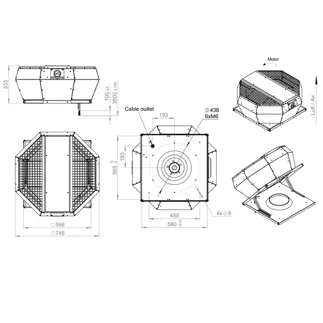 Control de presión constante vertical del ventilador de techo - DVA 355 EC O CRK 01