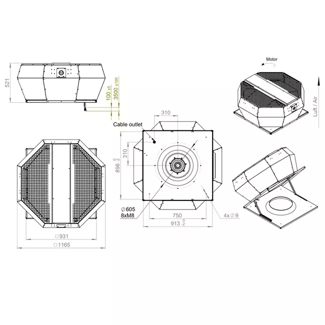 Control de presión constante vertical del ventilador de techo - DVA 560 EC O CRK 01