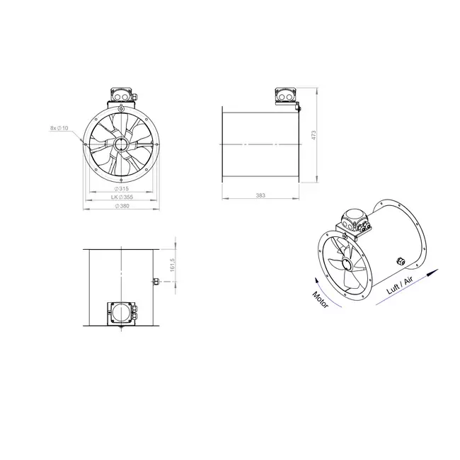 Ventilador axial de conducto de 315 mm - AL 315 D4 01 CFG