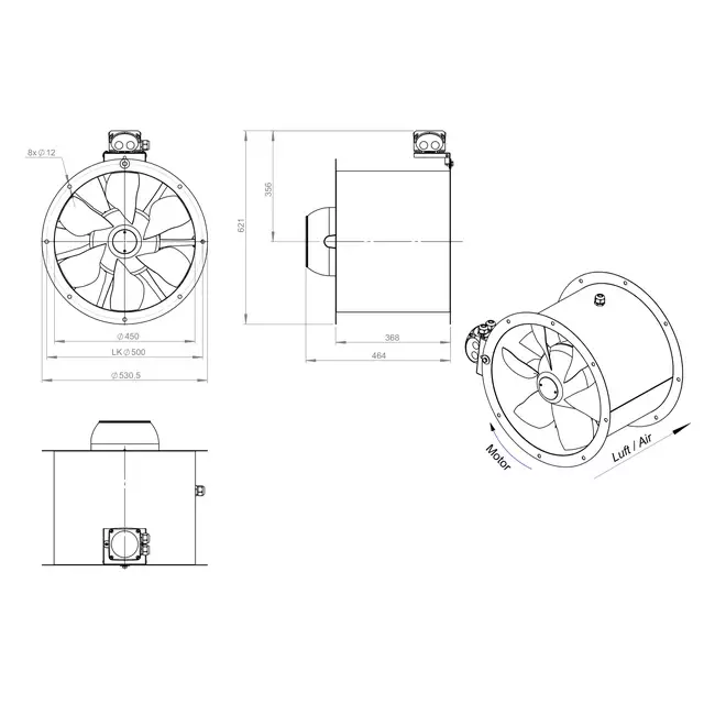 Ventilador axial para conductos de 450 mm - AL 450 D2 01 CFG