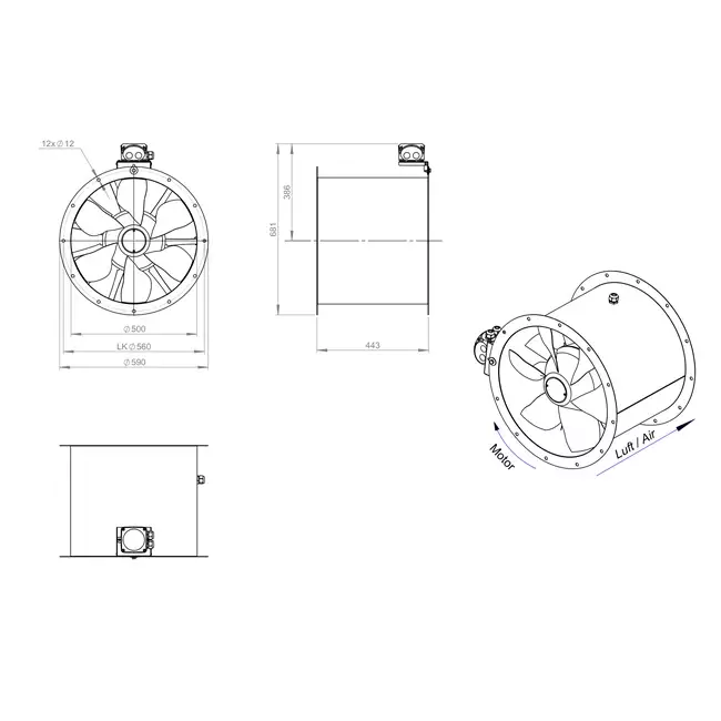 Ventilador axial de conducto de 500 mm - AL 500 D4 01 CFG