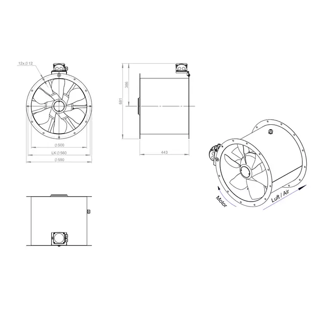 Ventilador axial de conducto de 500 mm - AL 500 D4 03 CFG