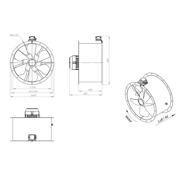 Ventilador axial de conducto de 710 mm - AL 710 D84U 01 CFG