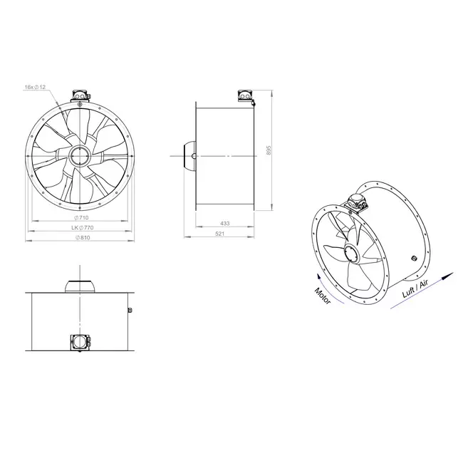 Ventilador axial de conducto de 710 mm - AL 710 D6 01 CFG