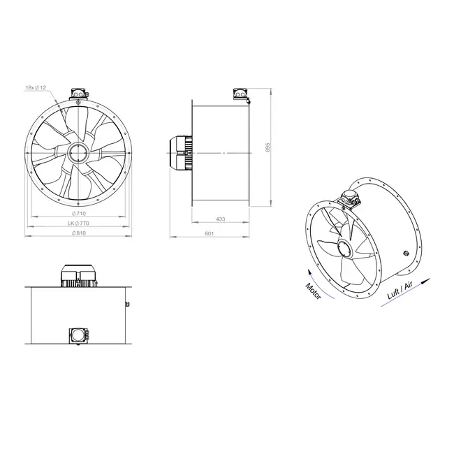 Ventilador axial de conducto de 710 mm - AL 710 D6 02 CFG