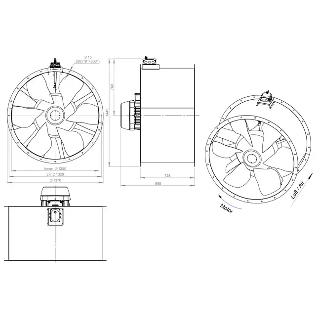 Ventilador axial de conducto de 1250 mm - AL 1250 D6 02 CFG