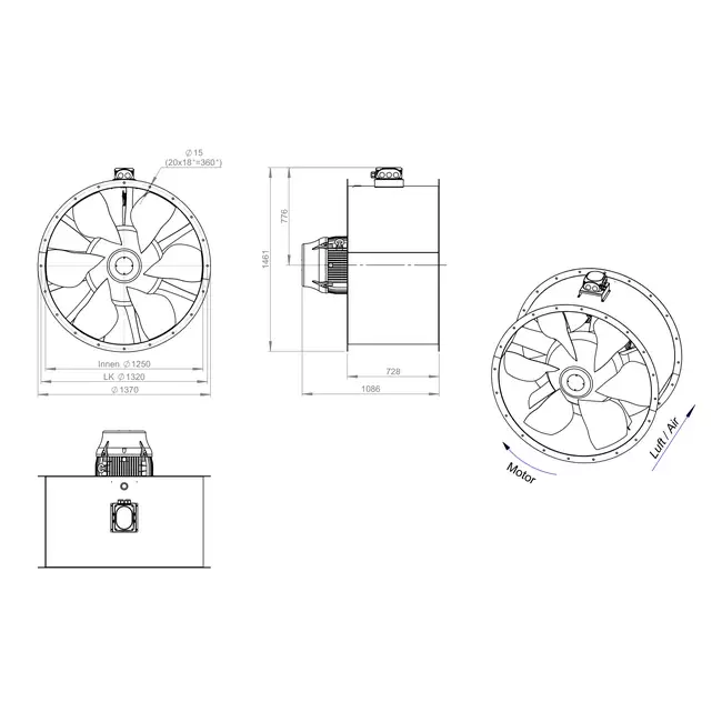 Ventilador axial de conducto de 1250 mm - AL 1250 D6 04 CFG