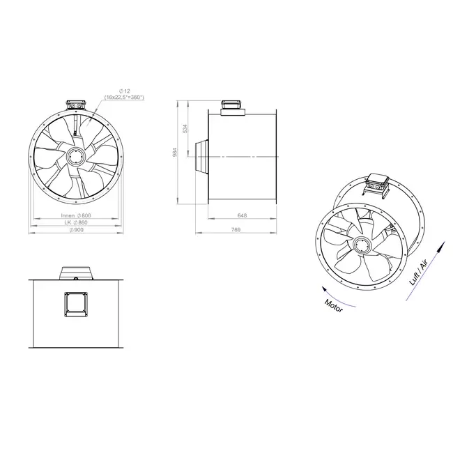 Ventilador de conducto axial de 800 mm para gases de combustión F400 - AL 800 D4 F4 05 CFG