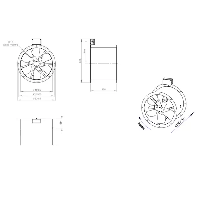 Ventilador de gases de combustión canalizado axial de 450 mm F400 - AL 450 D4 F4 01 CFG