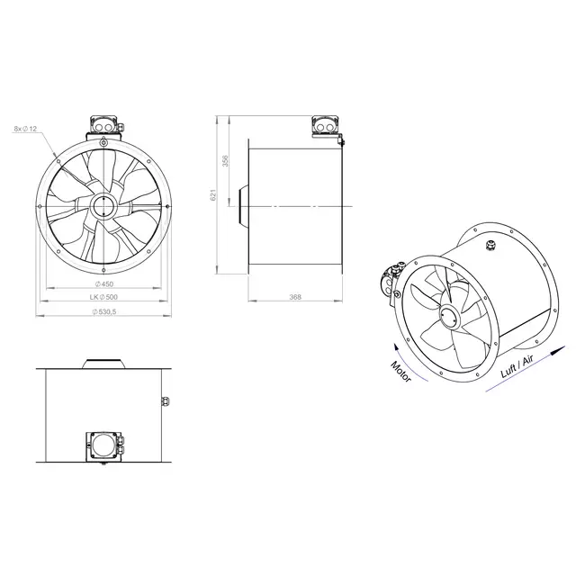 Ventilador axial para conductos de 450 mm - AL 450 D42U 02 CFG