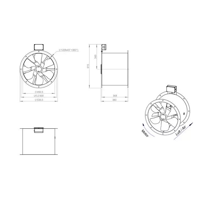 Ventilador de gases de combustión canalizado axial de 450 mm F400 - AL 450 D4 F4 02 CFG