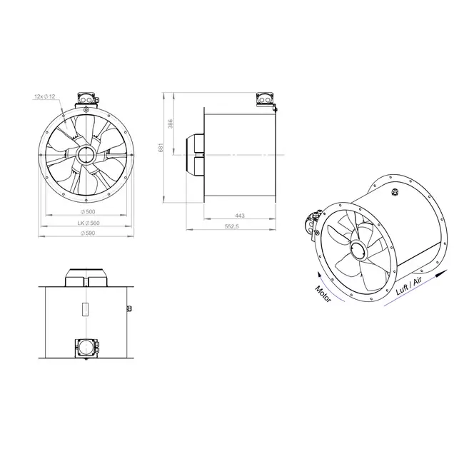 Ventilador axial de conducto de 500 mm - AL 500 D2 03 CFG