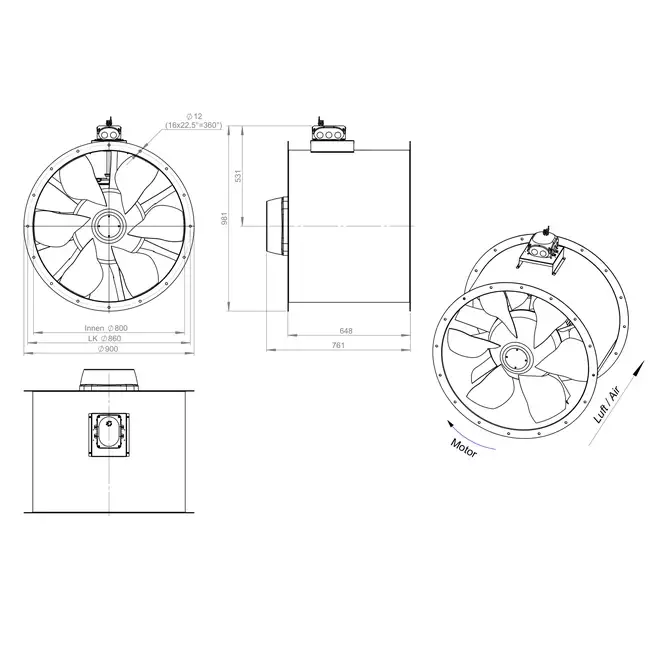 Ventilador axial de 800 mm - AL 800 D84U 02 CFG