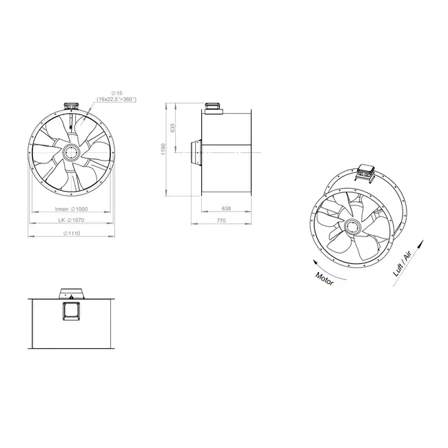Ventilador de conducto axial de 1000 mm F300- AL 1000 D84U F3 01 CFG