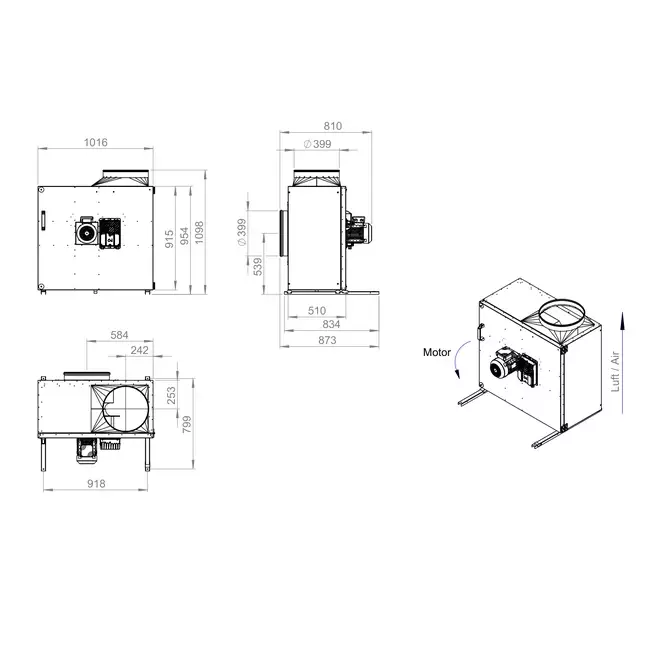 Caudal de aire exterior del motor del ventilador de caja - MPS 500 EC I K 01