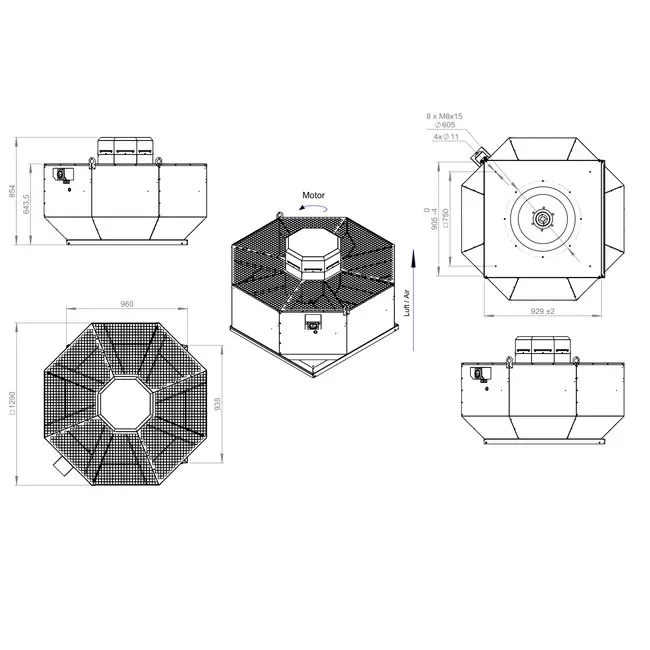 Ventilador de tejado vertical metálico - DVL 630 D4 RK 01
