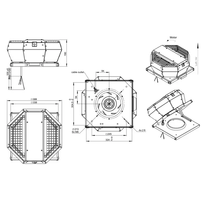 Ventilador de tejado vertical metálico - DVA 250 ECP 41