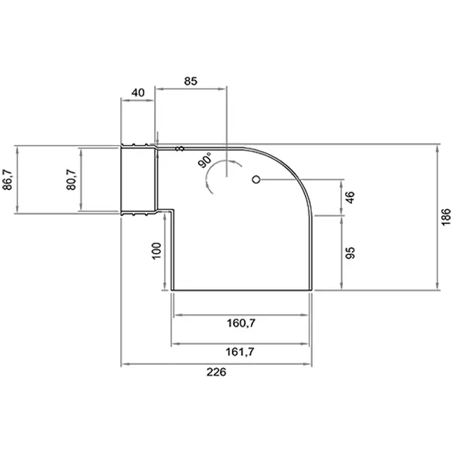Wavin Ventiza Terminal 90 grados PVC ovalado 235x80x100 mm por diámetro 160 mm M/M