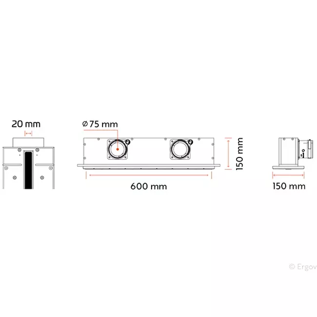 Difusor de ranura sin marco Ergovent 600 mm con diámetro de conexión 75 mm - perfil
