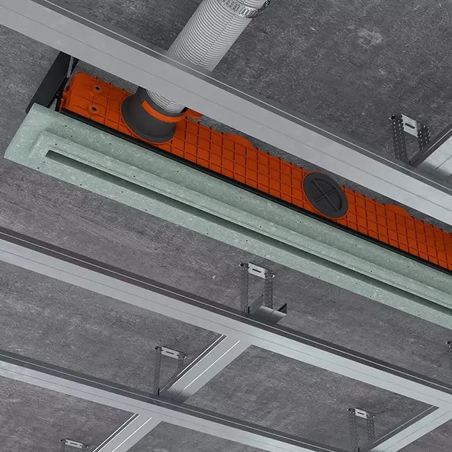 Rejilla lineal empotrable sin marco Ergovent 1000 mm con diámetro de conexión de 75 mm - estándar