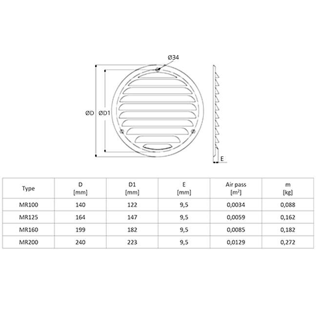Rejilla metálica de ventilación redonda 100 mm acero inox. - MR100i