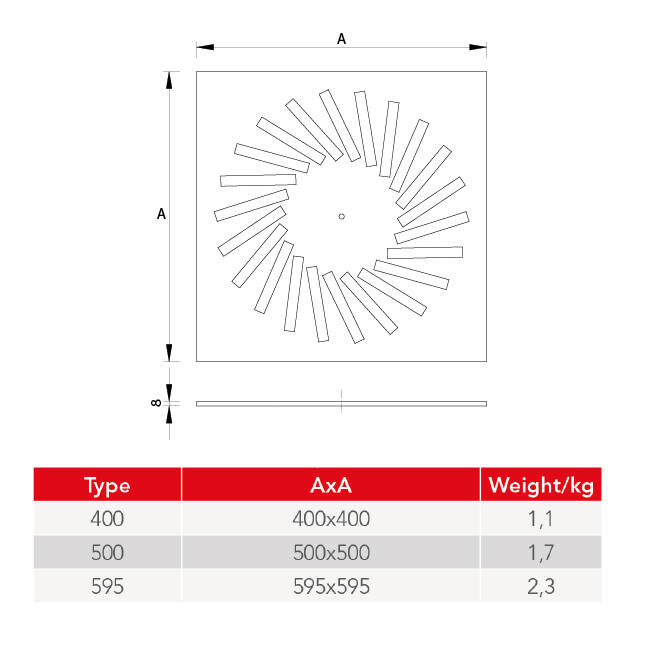Difusor rotacional de acero con deflectores regulables - 400x400 mm - RAL 9005