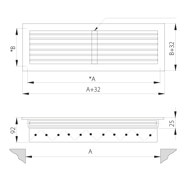 Rejilla simple regulable de aluminio - con muelles de fricción - 400x300 mm - RAL 9016