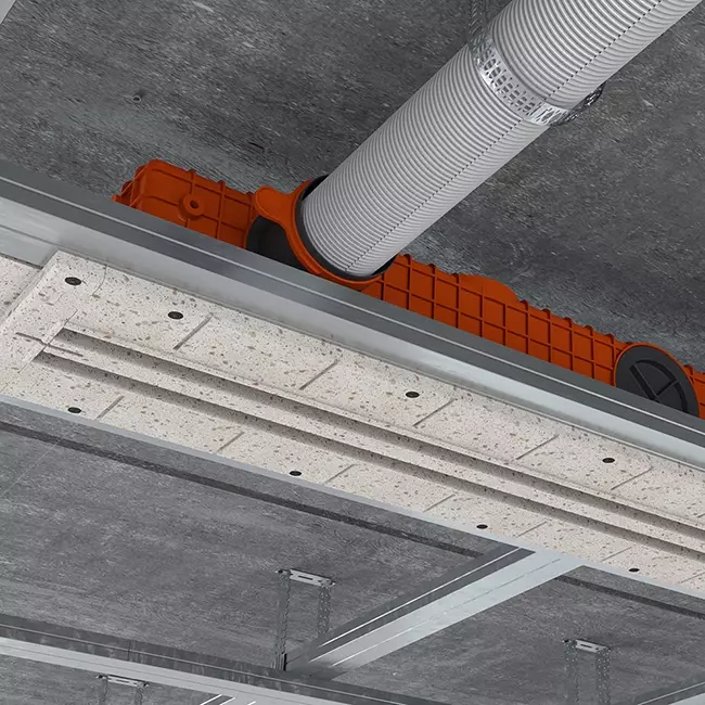 Rejilla lineal sin marco de Ergovent, empotrable, de 1050 mm con diámetro de conexión de 75 mm - modular - 2 ranuras