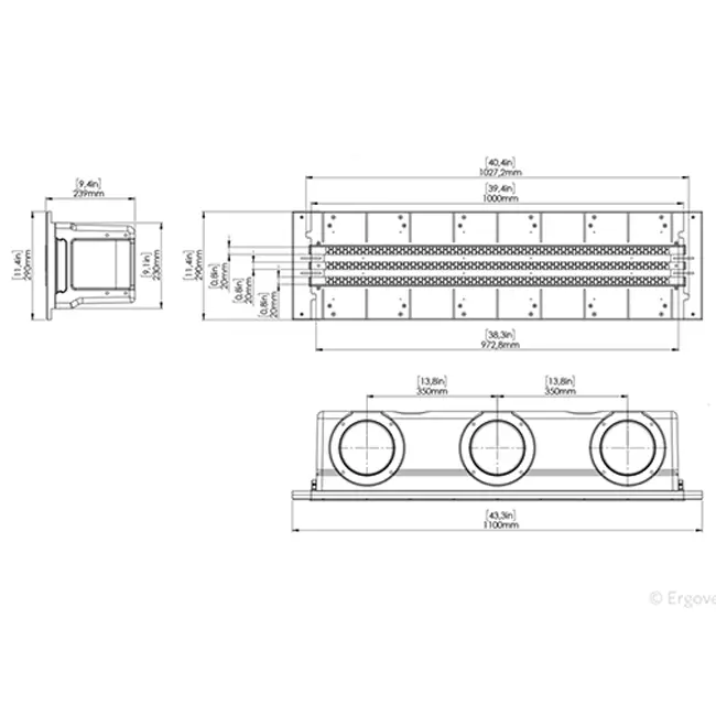 Difusor de ranura Ergovent sin marco 1000 mm con diámetro de conexión 160 mm - climatización - 3 ranuras