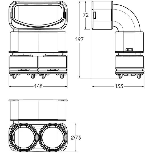 Ubbink Air Excellent 2x 23C - 55SC curva reductor 90° - vertical