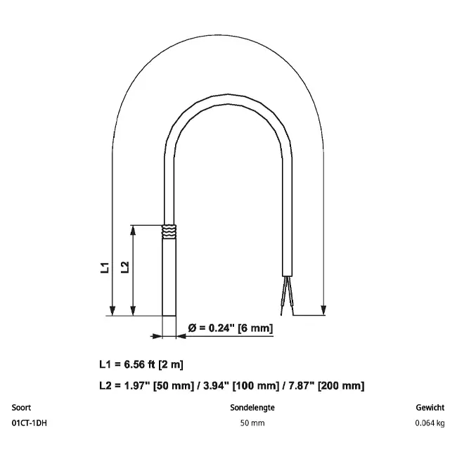 Sensor de temperatura por cable Belimo Ni1000TK5000 50x6 mm - 2 metros - 01CT-1DH