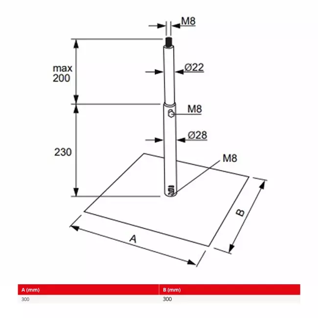 Soporte de tubo Spiro ajustable Econox - 300x300 mm